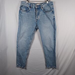 Zara Men’s 32 Jean Light Wash Blue Denim Straight Tapered Fit Cropped 27" Inseam